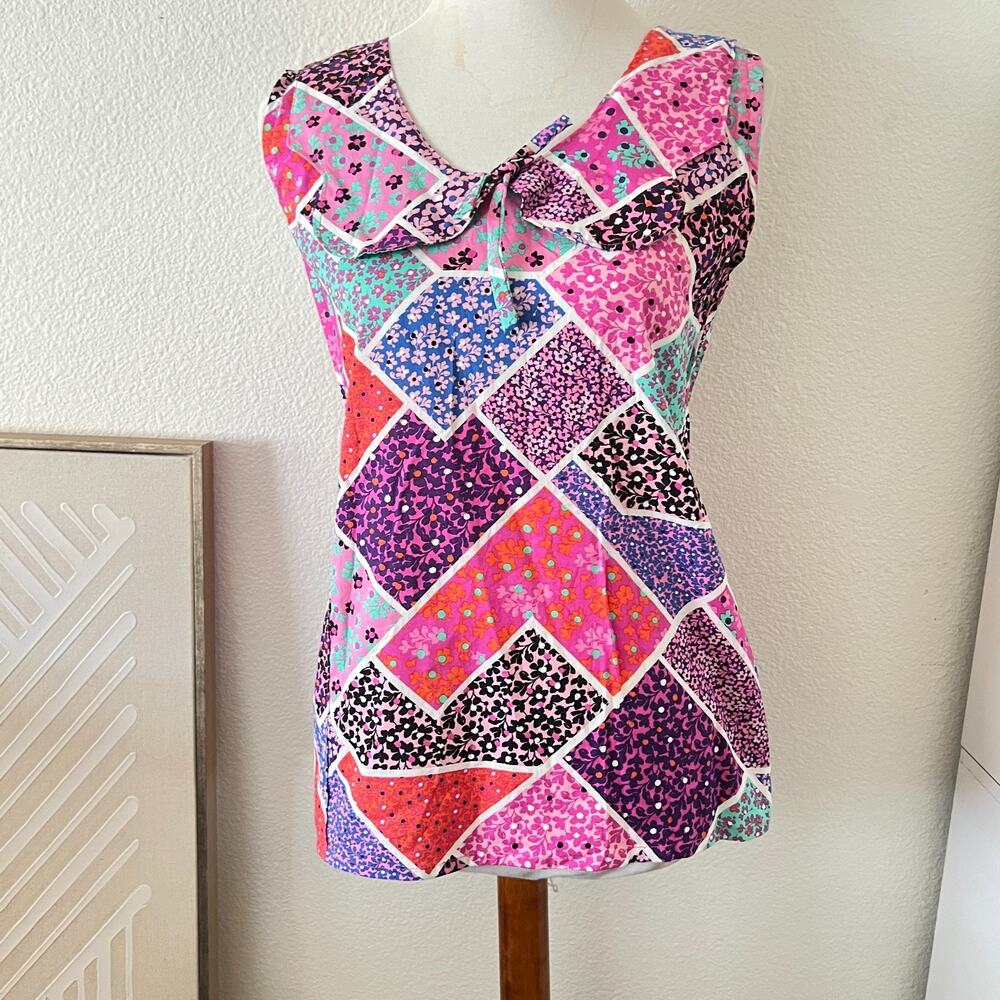 Handmade Womens Collared Blouse Patchwork Sz M Pocket Retro Twee Art Teacher